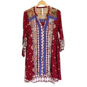 Anthropologie Cyrena Mixed floral print boho button front tunic top dress size S